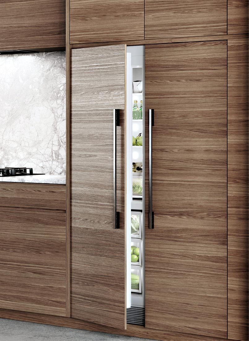 Integrated refrigerator with wood paneling
