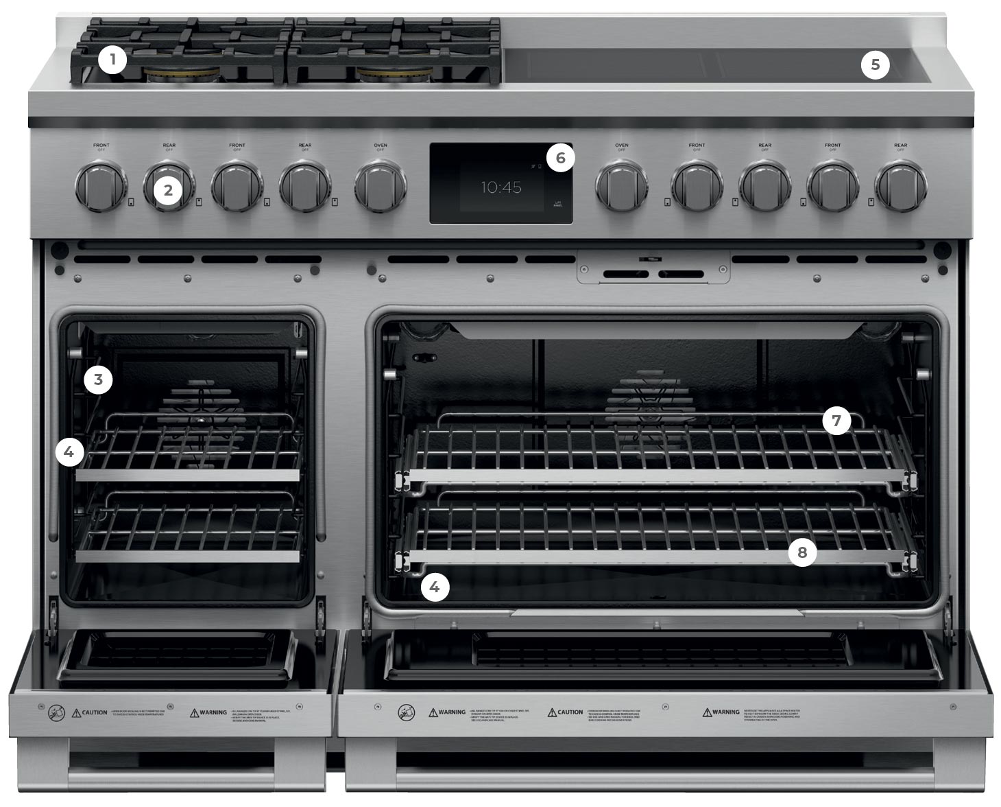 Fisher + Paykel oven and range with numbers detailing specific parts