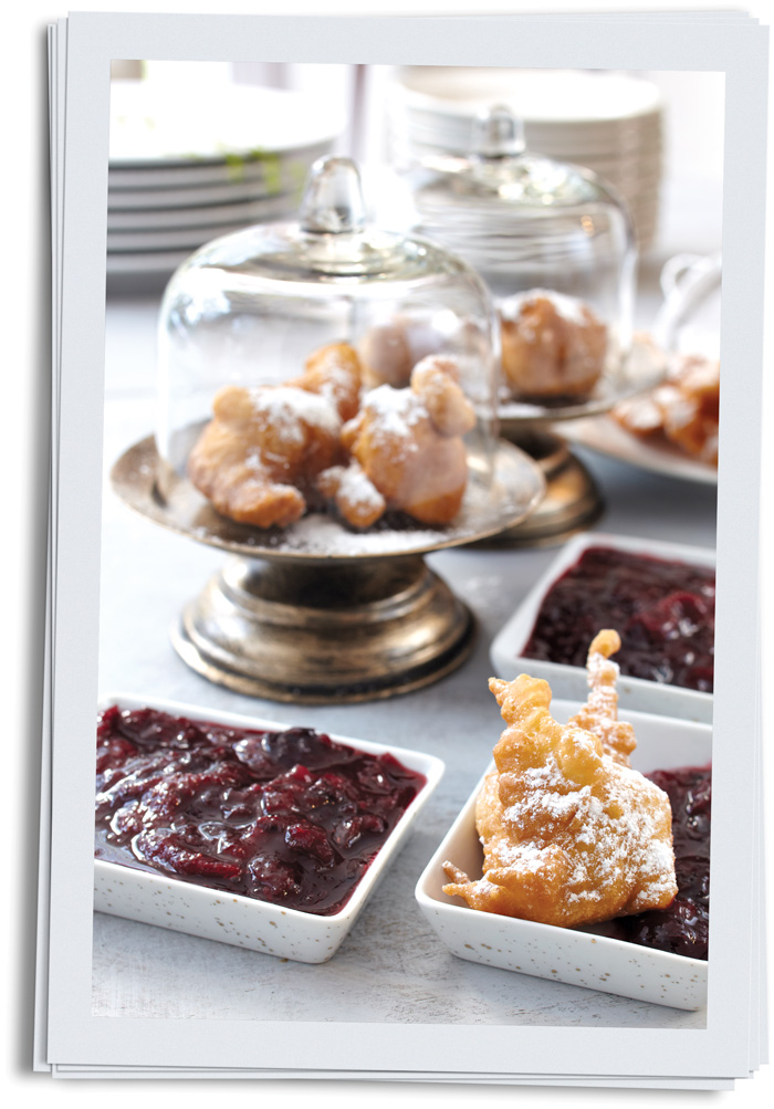 beignets with berry coulis