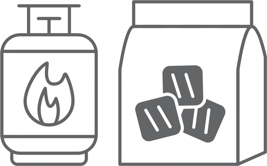 icon of a propane tank and a bag of charcoals for a grill