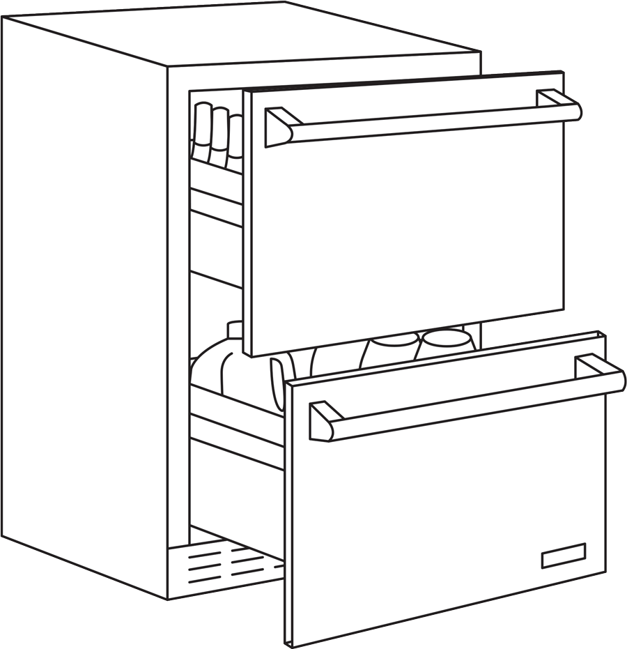 line drawing of a Refrigerator and Freezer Drawers
