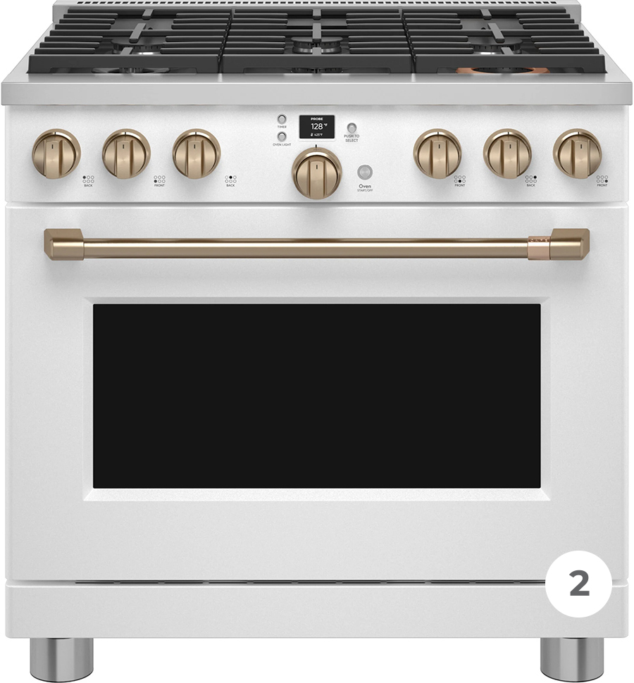 A large-capacity oven that can fit a full-size catering pan and has three racks that accommodate meals of any size