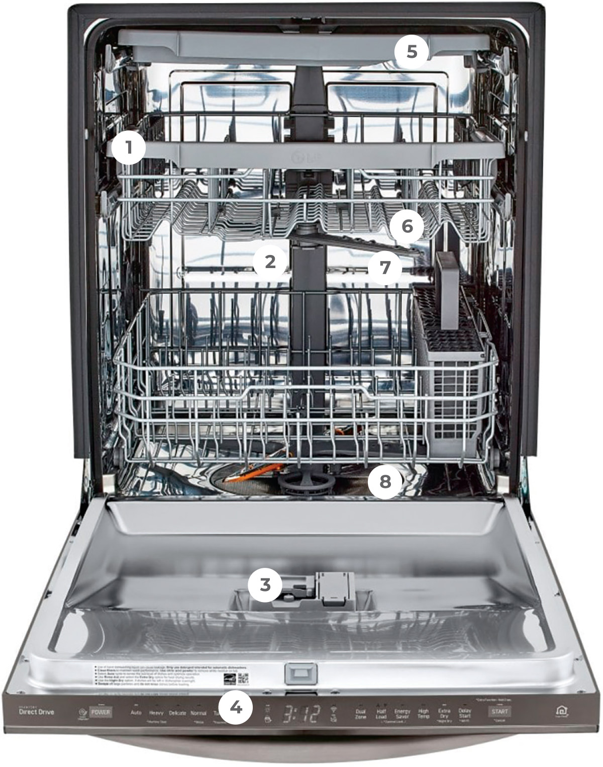 dishwasher open with empty drawers
